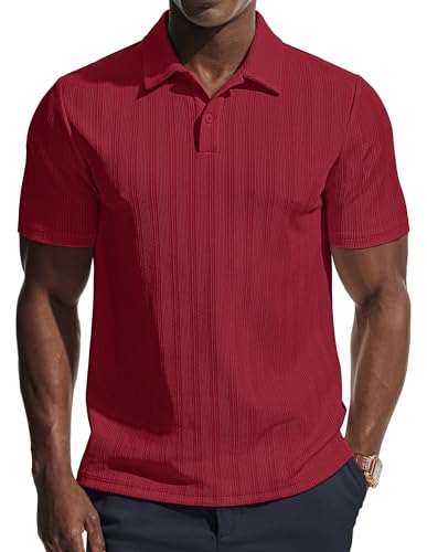 PJ PAUL JONES Mens Polo Shirts Short Sleeve Knitted Polo Summer Casual Tshirt Red XL