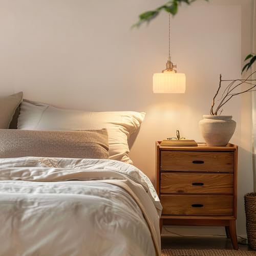Image of Shenmoyl Pendant Light 2 Pack with White Striped Glass Lmapshade, Brass Vintage Pendant Light Adjustable Hanging Light for Kitchen Island Dining Room Hallway