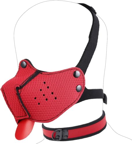 Bozal de neopreno para cachorros, máscara con capucha para perro, máscara novedosa para cabeza de perro con collar (rojo, talla única)