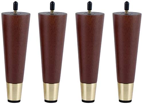 Vvlo Juego de 4 patas de muebles de madera maciza, patas cónicas de repuesto con acabado de nogal oscuro, con base de latón genial, para sofá, silla, otomana (tamaño: 180 mm)