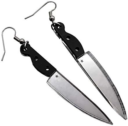 Kitchen Chef Knives Slasher Horror Halloween Movie Knife Stainless Steel Dangle Earrings Goth Scary Halloween Jewelry