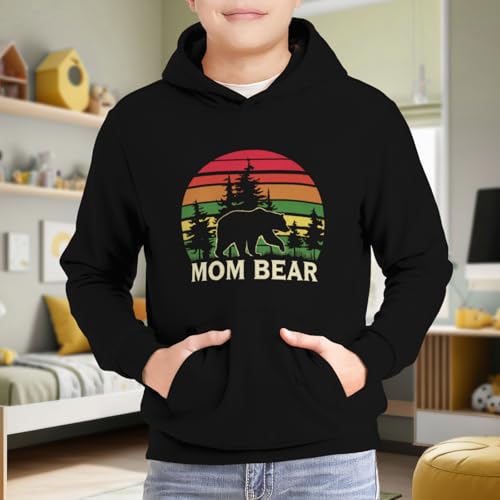 Kids Retro MAMA BEAR Women Family Mom Gift Boys Girls Lightweight Kangaroo Pocket Fleece Hoodies 6