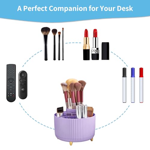 Image of Marbrasse Desk Organizer, 360-Degree Rotating Pen Holder, Desk Organizers and Accessories with 5 Compartments Pencil Holder, Art Supply Storage Box Caddy for Office, Home（Purple）