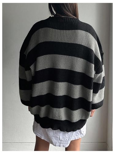 Floerns Women's Oversized Color Block Striped Pullover Crew Neck Long Sleeve Knit Sweater2
