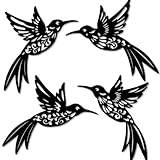YiYa 4er-Set Metall Kolibri Wandkunst Deko Boho Kolibri-Wand-Dekor Rustikale Vogel Wanddekoration für Innen Außen, Wohnzimmer Schlafzimmer Patio Garten(Schwarz)