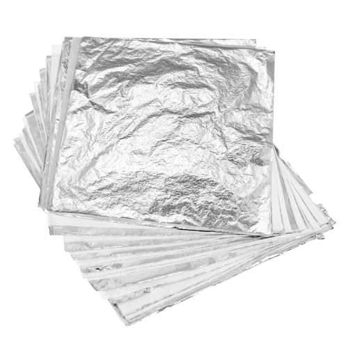 KONTONTY Metallic Silver Foil Paper 100pcs Imitation Gilding Sheets for Art Projects Decor 14x14cm