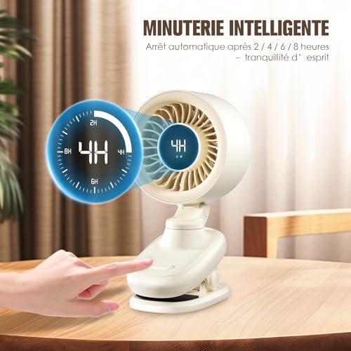 TRILINK Ventilateur à Pince – Mini Ventilateur de Bureau USB avec Batterie Rechargeable, Oscillation, Minuterie, Vitesse Réglable en Continu, Ultra Silencieux – Petit Ventilateurs de Table Portable – vue 5