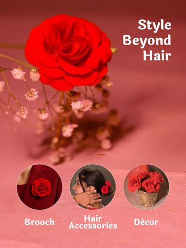 Image of Hair Drama Co. Hair & Body Mist Fragrance Gift Sets for Women | Perfume Gift Set of Blush Rush Hair & Body Mist, Soy Wax Candle, Red Rose Pin & 4 Pearl Claw Clip Set