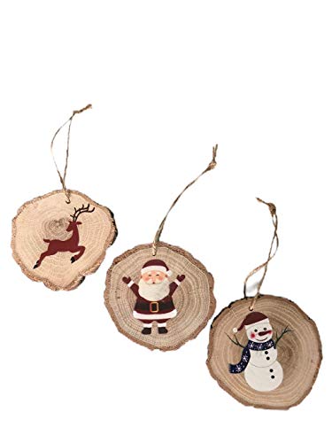 Set of 3 Large Oak Christmas Ornaments - Hand-Painted Wooden Christmas Tree Decorations - Perfect Xmas Ornaments Mini Gift Sets for Family (Santa, Reindeer & Snowman Hand)