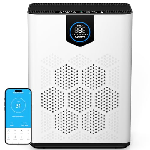 DAYETTE Air Purifier for Home Large Room up to 3000 Sq.Ft, 2×HEPA 14 Filters with 6-Stage Filtration, Smart WiFi & Alexa Compatible, Quiet 22dB Air Cleaner for Pollen, Pets Odor, Dust, Smoke by DAYETTE - Used condition - CA$98.23