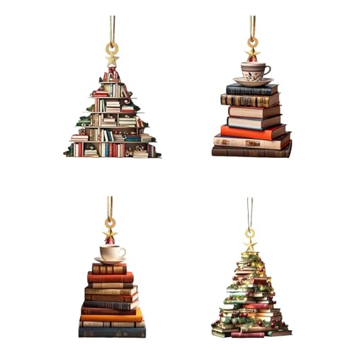 4 Stück Weihnachtsbaumschmuck, 2D Flache Acryl Weihnachtsbücher...