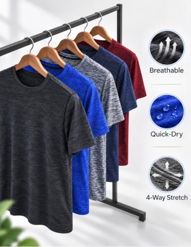 Image of 5 Pack Men's Active Quick Dry Crew Neck T Shirts | Athletic Running Gym Workout Short Sleeve Tee Tops Bulk