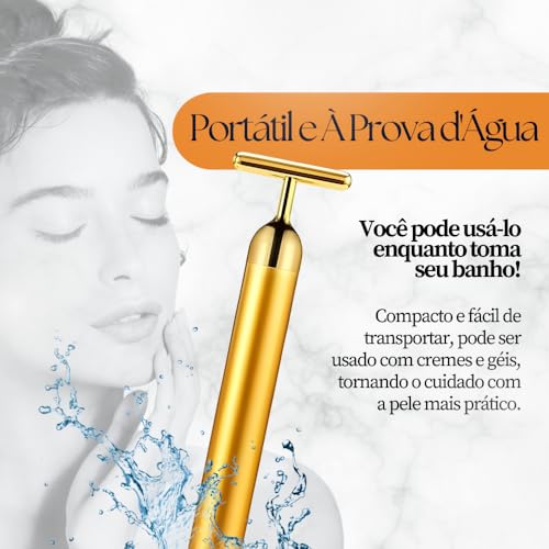 Massageador Facial Elétrico Gold para Harmonização Anti-Rugas, Estímulo de Colágeno e Desintoxicação