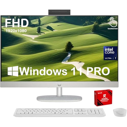 Image of HP 27 inch Touchscreen All-in-One Desktop PC - 27 inch FHD Anti-Glare Display, Intel Ultra 7 155U (12-Core), Adjustable Height Stand, FHD IR Camera, Windows 11 Pro, 16GB DDR5 | 1TB SSD