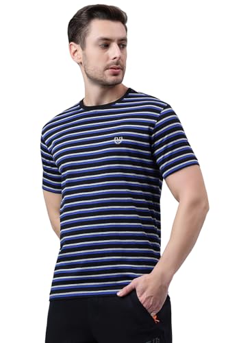 Image of Van Heusen Men Cotton Striper Regular Fit T-Shirt - Crew Neck, Half Sleeves