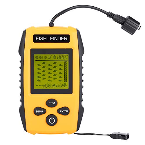 CHICIRIS Buscador de Peces Portátil de 100 M Localizador de Peces LCD con Sensor de Sonar ABS 200 KHz Haz de 45 Grados Pantalla de 2 Pulgadas Lectura de Profundidad de Alarma de para Pesca en Río,