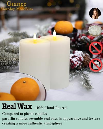 Image of Gmnee 4 inchx6 inch Flickering Flameless Candles with Remote Timer, Real Wax, White | 2 Pack 4 inch Diameter Extra-Large Pillar Candles, LED Candles, Battery Operated Candles for Table and Fireplace Decor (H 6 inch)