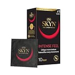 SKYN Intense Feel Condoms Pack of 10 SKYNFEEL Latex Free Condoms for Men, Regular Size, Thin, Ribbed and Dotted Straight Shape, Lubricated, 53mm Wide