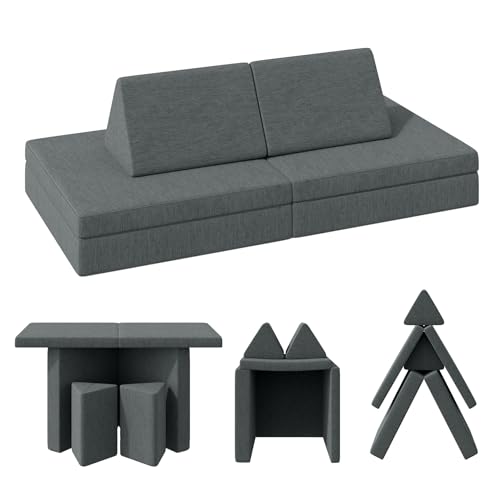 Nebuaegis Nugget Couch Kids, Modular Kids Play Couch, Convertible Folding Sofa with Removable Cover, Dark Gray