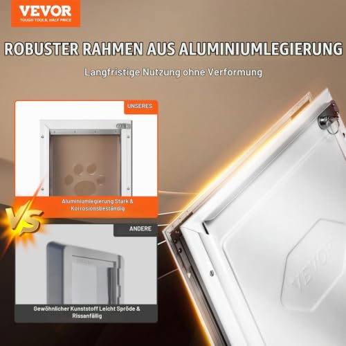 VEVOR Haustierklappe Hundeklappe aus Aluminiumrahmen mit Schloss & Klappensystem 337 x 509 mm, wetterfeste Hundeklappe Haustiertüre geeignet für Katzen Hunde Kätzchen (Weiß-L) einfache Montage