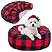 Hoopttay ラウンド交換用犬用ベッドカバー 伸縮性 エッジ 洗える ペットベッドプロテクター クリスマス格子柄デザイン 小中型ペットベッド用、カバーのみ