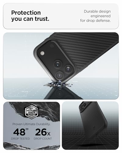 Image of Spigen Enzo Aramid T MagFit Back Cover Case for iPhone 17 Pro, Premium Aramid Fiber Finish, Camera Control Button - Polycarbonate + TPU | Black Black