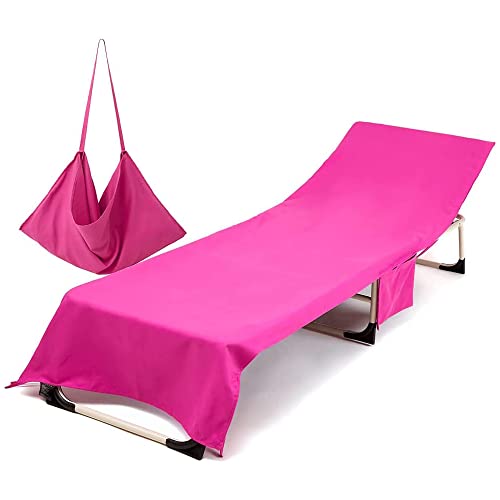 Morbuy Beach Chair Cover Towel, Solid color Beach Towel Lounger Bags with Pockets Sunbed Towels Fitted Microfiber Sun Lounger Towels for Summer Outdoor Garden Pool Vacation Travel (pink)