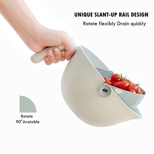 Gixemeva 2 In 1 Rotatable Kitchen Colander Strainer Bowl Set,Fruit Vegetable Washer Rinser Strainer Container, Drain Basket For Food Pasta Berry Salad Mixing, Light Green #TOP2