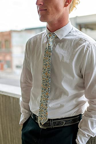 Image of DAZI Men's Skinny Tie Floral Print Cotton Necktie, Great for Weddings, Groom, Groomsmen, Missions, Dances, Gifts.