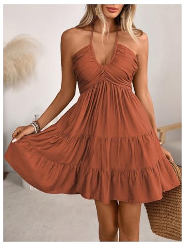 Image of SOLY HUX Women's Summer Mini Dress Halter Backless Flowy Cami Sundress