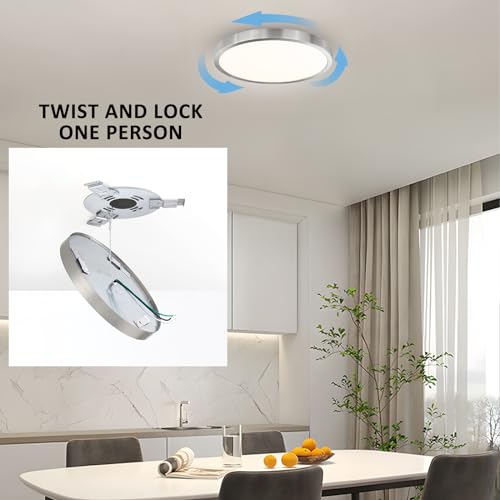 Image of 12 Inch Flush Mount LED Ceiling Light Fixture, Slim Dimmable Flush Mount Light for Kitchen, Metal and Glass Modern Ceiling Light for Low Ceiling, Bedroom, Laundry, Brushed Nickel, 22W, 3000K, 2 Pack