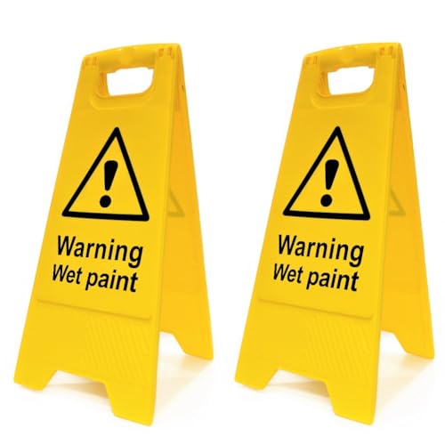 Image of Wet Paint A-Board Floor Sign - Pack of 2 | Double-Sided Warning Safety Sign | Highly Visible Yellow Folding Floor Stand | Ideal for Shops, Offices, Schools & Public Areas