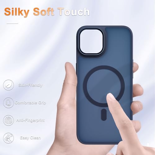 Image of YENAPOON for iPhone 14 Plus Case, Matte Magnetic Phone Case, Navy Blue