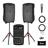 Fender Passport Event S2 Portable PA System Bundle with Microphone Kit, Compact Speaker Stands, and Instrument Cable