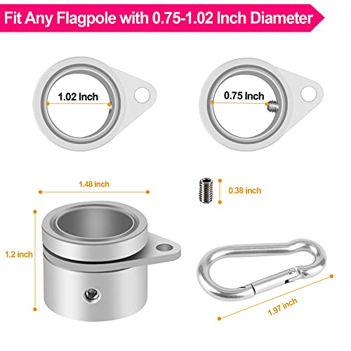 Bonwin 1" Flag Pole Rings, 2 Pcs Anti Wrap Flag Pole Clips Swivels, 360° Rotating Flagpole Flag Mounting Rings, Aluminum Alloy Spinning Flag Pole Kit Parts For 0.75-1.02" Diameter (1 Inch, Silver) #TOP4