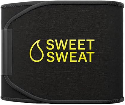 Sports Research Waist Trimmer Pack - Sweet Sweat Waist Trimmer (Black/Yellow, Large) & Workout Enhancer Roll-On Gel (Coconut Scent)