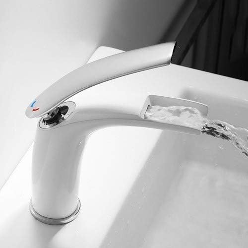 ミキサータップモダンなバスルームポット蛇口タップ、カウンター洗面台の上の滝の水道タップブロンズ洗面台バスルームキャビネット蛇口バスル ホワイト 160/260mm 高い