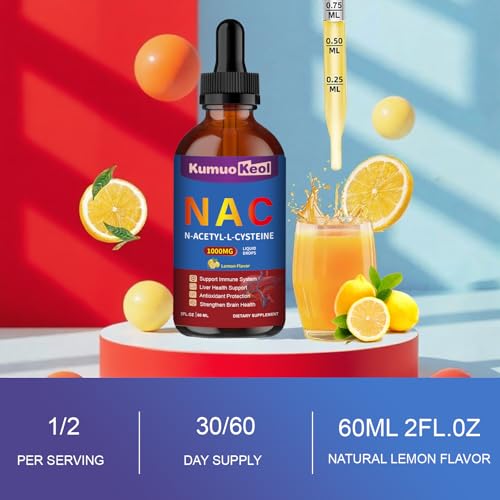 Image of NAC Supplement N-Acetyl Cysteine Liquid, N Acetyl Cysteine 1000mg Liquid Drops with Quercetin Zinc for Adults, Kids, Support Liver Lung Function, Antioxidants, Immunity, Skin Health, 2 Fl Oz