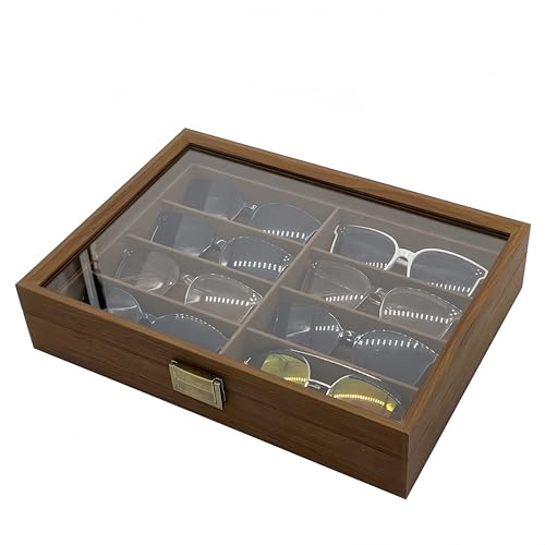 Image of Antique Glasses Storage Box, Sunglasses Storage Case, Collection Case, Accessories Storage, Wooden, Holds 8-Slot