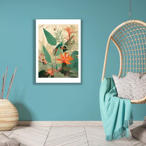 Impression d'art mate Jungle Bloom I grand format oiseaux tropicaux