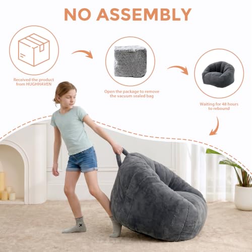 Image of HUGHEAVEN Medium Memory Foam Bean Bag Chair for Adults & Kids - 3ft Fluffy Floor Chair Lounger| Cozy Faux Fur Reading Nook Chair, Comfy Beanbag Sofa Couch, Floor Seating Foam Seat with Filler