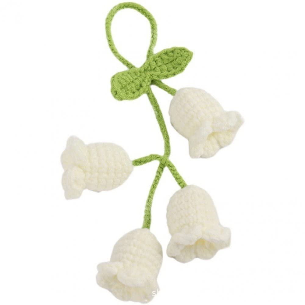 Crochet Bluebell Flower Pendant Hand Knitted Pendant Artificial Flowers Key Pendant Cotton Knitting Hanging Ornament