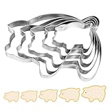 Sibba 5Pcs Pig Cookie Cutter Set, Mexican Stainless Steel Puerquito Baking Molds, Animal Cookie Cutters for Cookies Bread 5 Sizes 2.1''- 4.7''