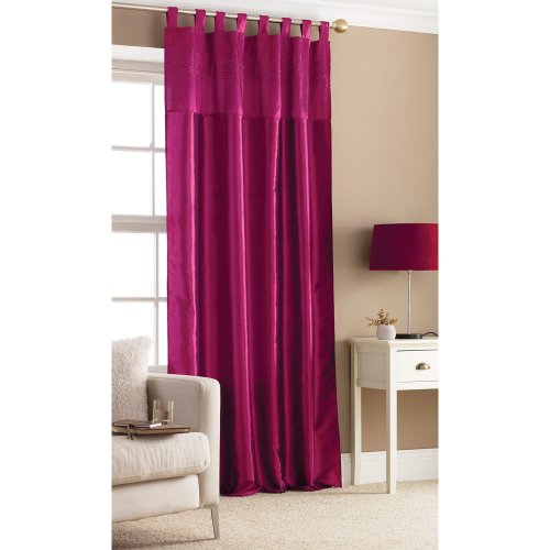 One Embroidered Taffeta Tab Top Curtain Panel - Fuschia Sequin Design 145x228cm