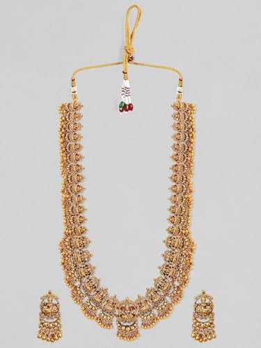 Image of Rubans Gold Plated Temple Necklace Set Traditional Statement Jewellery Gift for Women & Girls