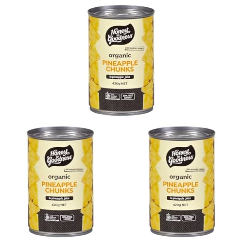 Honest to Goodness, Organic Pineapple Chunks in Juice, 420 grams - Harvested at Peak Ripeness, Diced and Packed with Natural Juice. (Pack of 3)