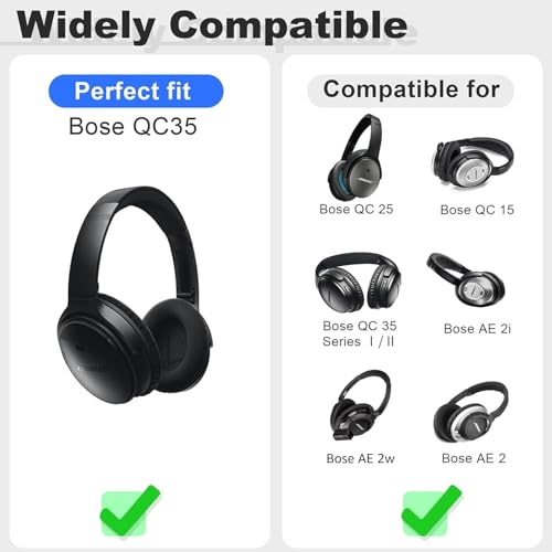 MOLOPPO-Professional-Replacement-Earpads-Cushions-for-Bose-QuietComfort-35-QC35-Quiet-Comfort-35-II-QC35-ii-Headphones-Ear-Pads-with-Softer-Leather-Noise-Isolation-Foam-Added-Thickness