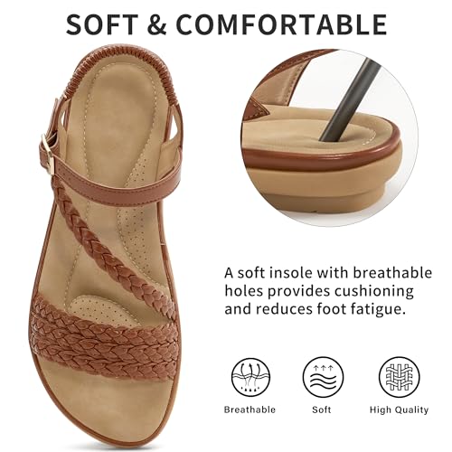 Image of Aomigoct Dressy Womens Sandals Summer: Comfortable Strappy Flats Sandals Women - Casual Walking Woman Shoes