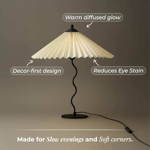 Image of Desk Lamp for Living Room & Bedroom, RippleWave Design, 52 cm Height, Ambient Night Light, 2.5 m Cord with Switch, 180 GSM Laminated Paper Shade
