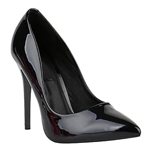 stiefelparadies Elegante Damen High Heels Spitze Pumps Lack Metallic Stiletto Samt Glitzer Nieten Abend Business Schuhe 142131 Schwarz Lack 39 Flandell